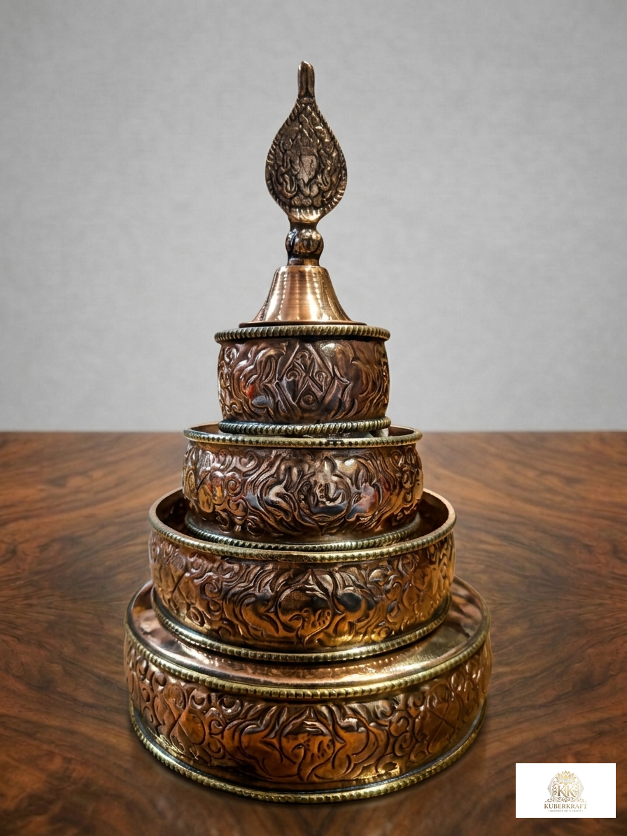 Traditional Tibetan Mandala Offering Set (Mendel) - Carved