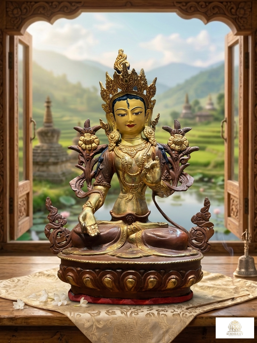 Handcrafted White Tara / Dolkar Statue - The Buddha of Longevity & Compassion