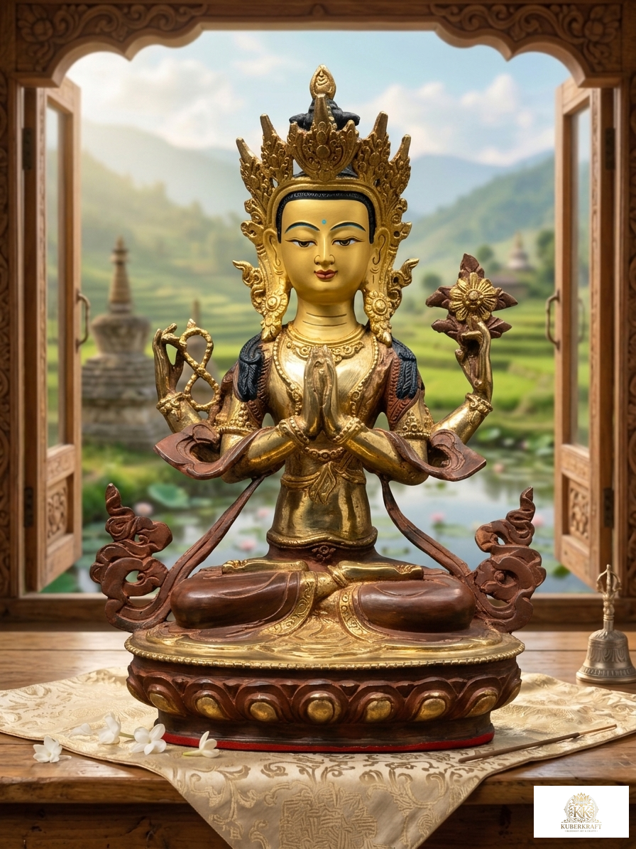 Handcrafted Four-Armed Chenrezig / Avalokiteshvara Statue - The Bodhisattva of Compassion